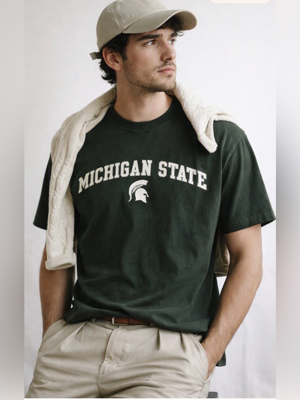 Vintage Gildan Unisex Michigan State Graphic Tee in Dark “MSU” Green Sz L